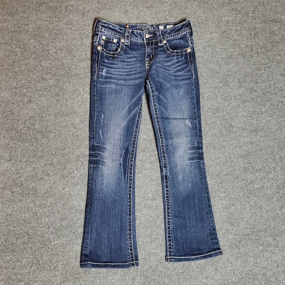 Miss Me JP5554B Mint Embellished Boot 27 (Meas 28x27.5 7.5" Rise) Flap Jeans A21